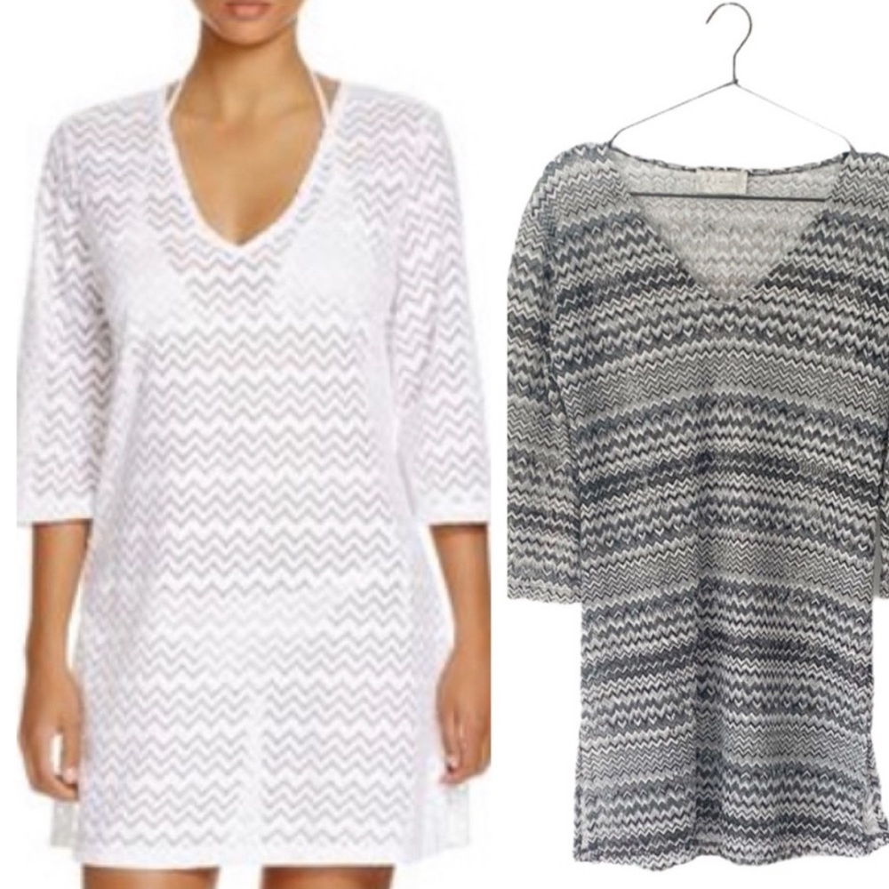 J Valdi Chevron Three Quarter Sleeve Cover Up